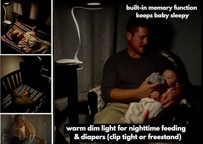 Portable LED Clip On Night Light for Babies, Kids & Adults – Dimmable, Rechargeable, 3-Colors for Nursery, Desk, Crib, Diapers, Reading, Feeding, Bedroom, Office, Task, Car, Music, Travel, Gift
