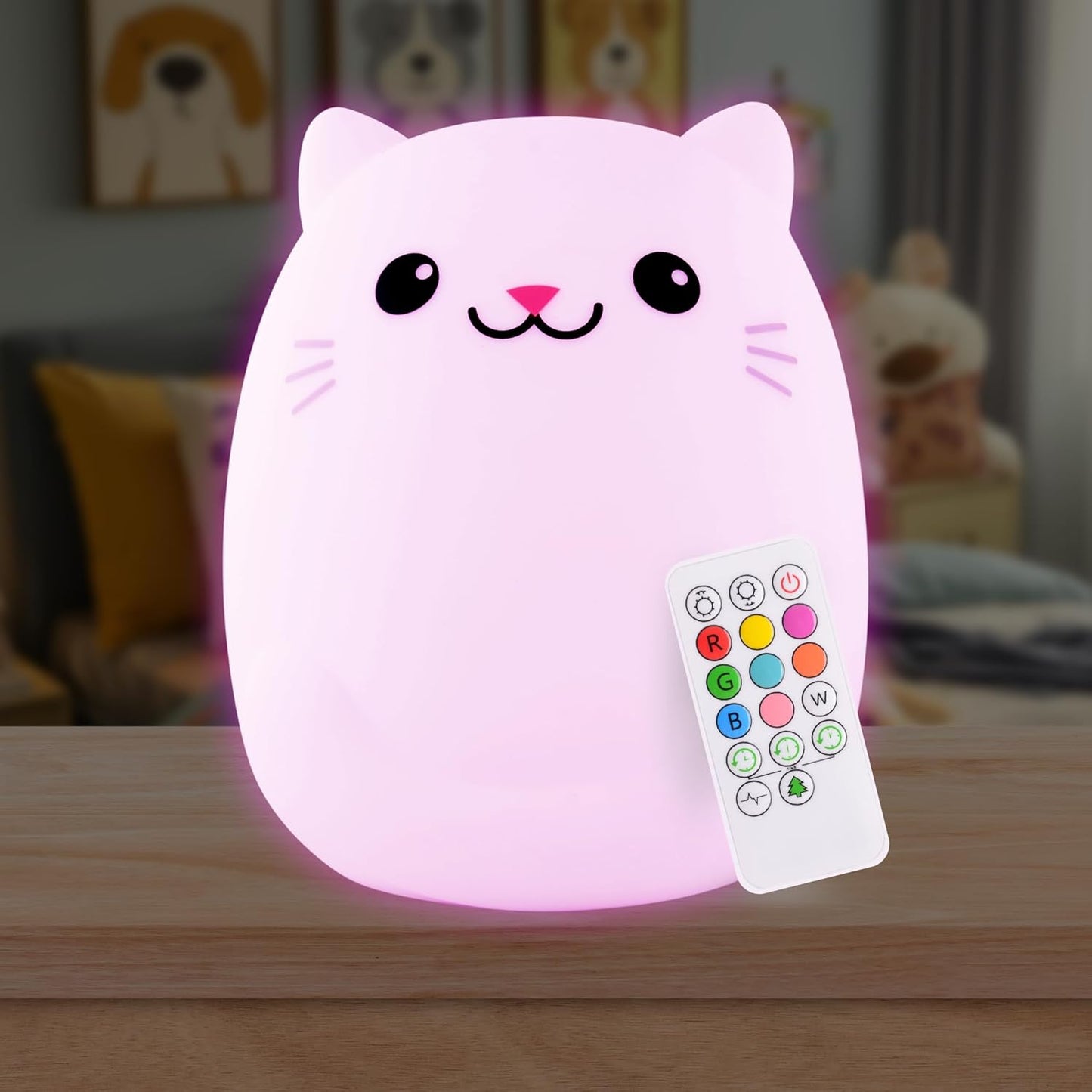 Lumipets Remote Control Silicone Night Light for Kids - Cat Design with 9 Soft Colors & Sleep Timer - Rechargeable, Battery-Operated Lamp for Bedroom | Baby Nursery, Toddler, Girls, Boys