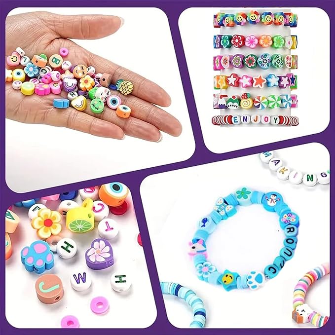 Bracelet Making kit, 1000pcs Polymer Clay Beads Bracelet Making kit, 24 Styles Fruit, Flower, Cake, Butterfly, Necklace, Earrings, DIY Bracelet Making kit Accessories for Women