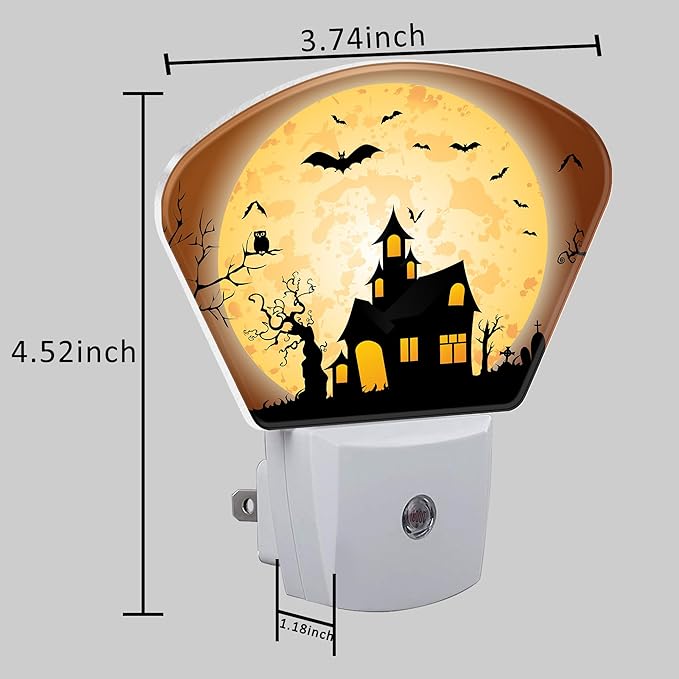 Halloween Horror Castle Night Light for Kids Girls Boys, Halloween Full Moon LED Night Light Plug into Wall with Dusk to Dawn Sensor for Bedroom, Hallway, Kitchen, Bathroom, Stairs Decor