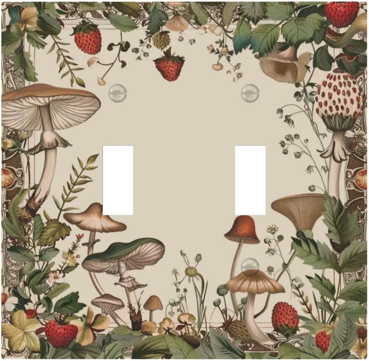 Decorative Switch Covers Plate Rustic Mushroom Garden Red Strawberry 2 Gang Wall Plate Unique Double Toggle Light Switch Plate Wall Cover Plate Faceplate for Bedroom Home Decor