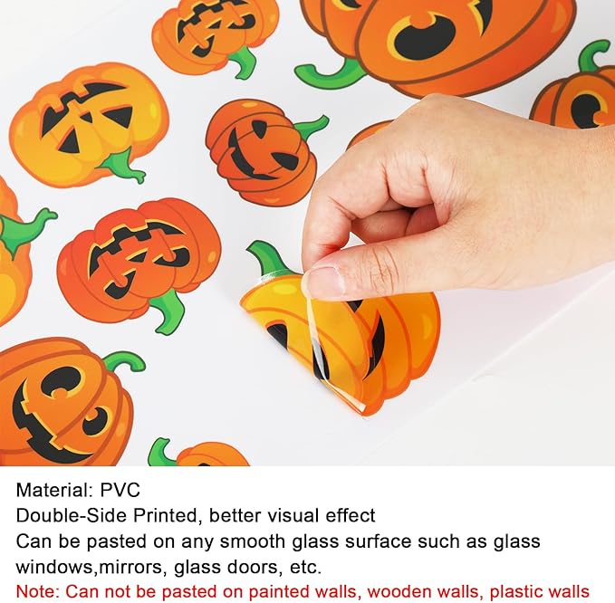 AnyDesign 9 Sheet Halloween Pumpkin Window Clings Funny Pumpkin Expressions Double-Sided Window Stickers Decorative Window Decals Reusable for Halloween Home School Office Accessories Party Supplies
