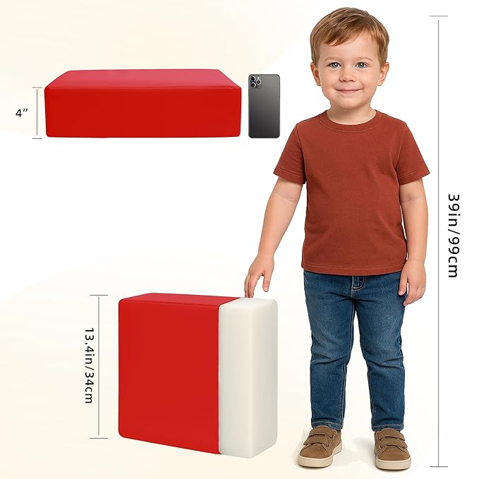 Toddler Booster Seat for Dining Table, 2 Elastic Seat Belts, Anti Scratch PU Skin-Friendly, Waterproof, Anti-Wrinkle, Detachable Non-Slip Bottom - Red