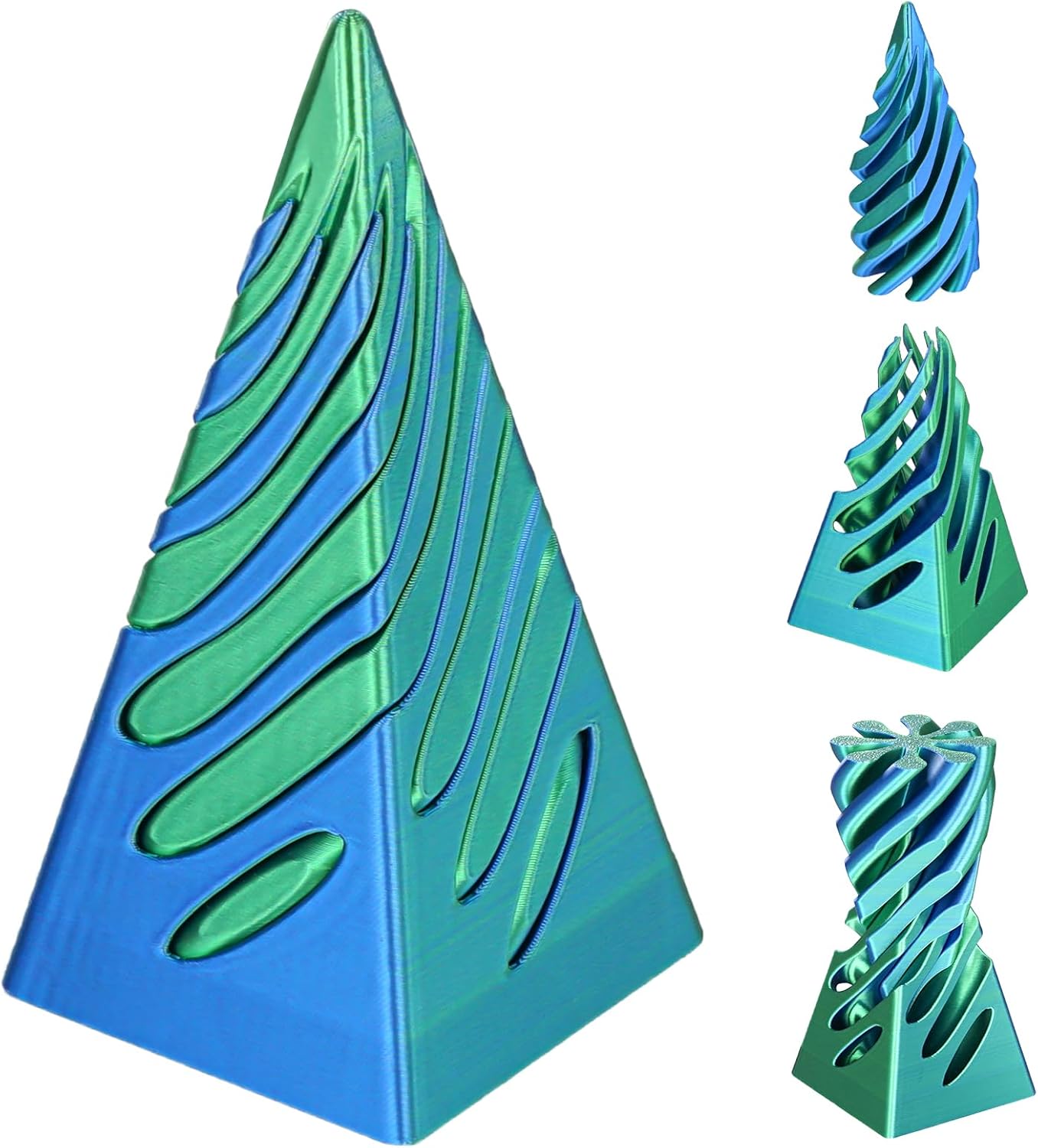 Impossible Pyramid Passthrough Sculpture, 3D Printed Spiral Cone Fidget Toy, 3D Printed Crafts, Adult Decompression Toys, Decompression Toys And Gifts For Kids,Stress Relief Desk Toy (Blue Green)