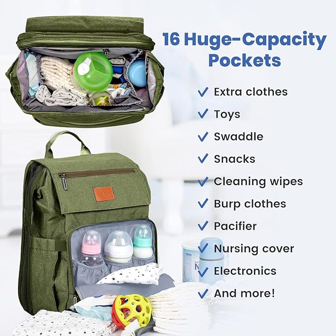 PILLANI Baby Diaper Bag Backpack - Large Bag for Boys & Girls, Waterproof Diaper Backpack - Travel Diaper Bags w/Changing Pad, Baby Registry Search & Shower Gifts - Essentials Must Haves Newborn Stuff