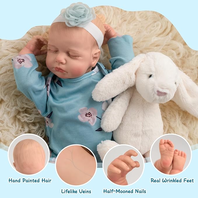 Jirachi Realistic Reborn Baby Dolls Girl, 18-inch Sleeping Lifelike Reborn Baby Dolls Soft Body Cute Newborn Baby Doll with Toy Accessories Gift for Kids Age 3