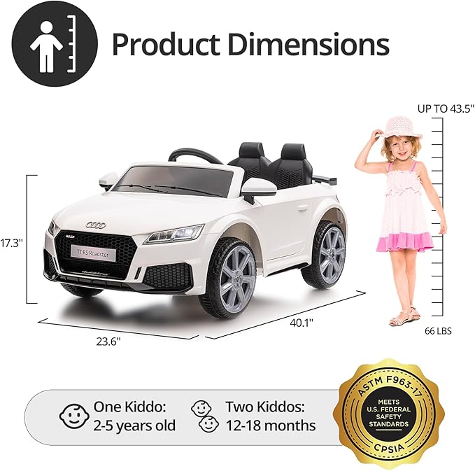 Kids Electric Car, Licensed Audi 6V Kids Ride on Toy Car for Toddlers with Remote - White