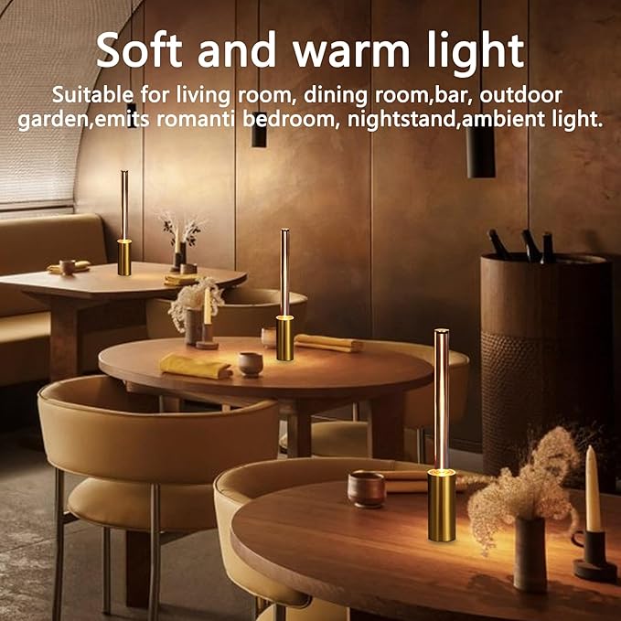 Cordless Table Lamp Set of 2, 3 Way Dimmable Touch Rechargeable LED Desk Lamp for Nightstand with 4000mAh Battery Operated, Night Light for Restaurant Home Dinner Dining Kitchen (Gold)