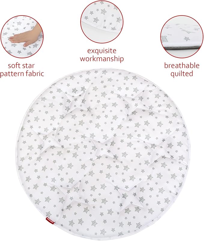 Kids Pop Up Tent with Anti Slip Bottom, Round Play Mat for Baby, D=40'' Indoor Playhouses Quilted Mat, Round Area Rug for Toddlers and Kids Nursery Room Decor, White Star