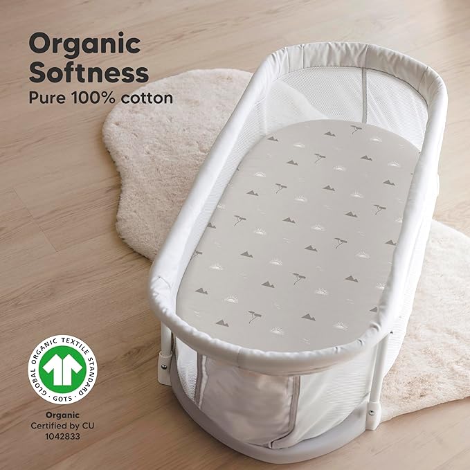 2-Pack Organic Bassinet Sheets for Girls, Boys - 100% Cotton Bassinet Mattress Sheets Compatible with Halo Bassinest Swivel Sleeper, Graco,Baby Delight,Chicco,Unisex Fitted Bassinet Sheets (Savannah)