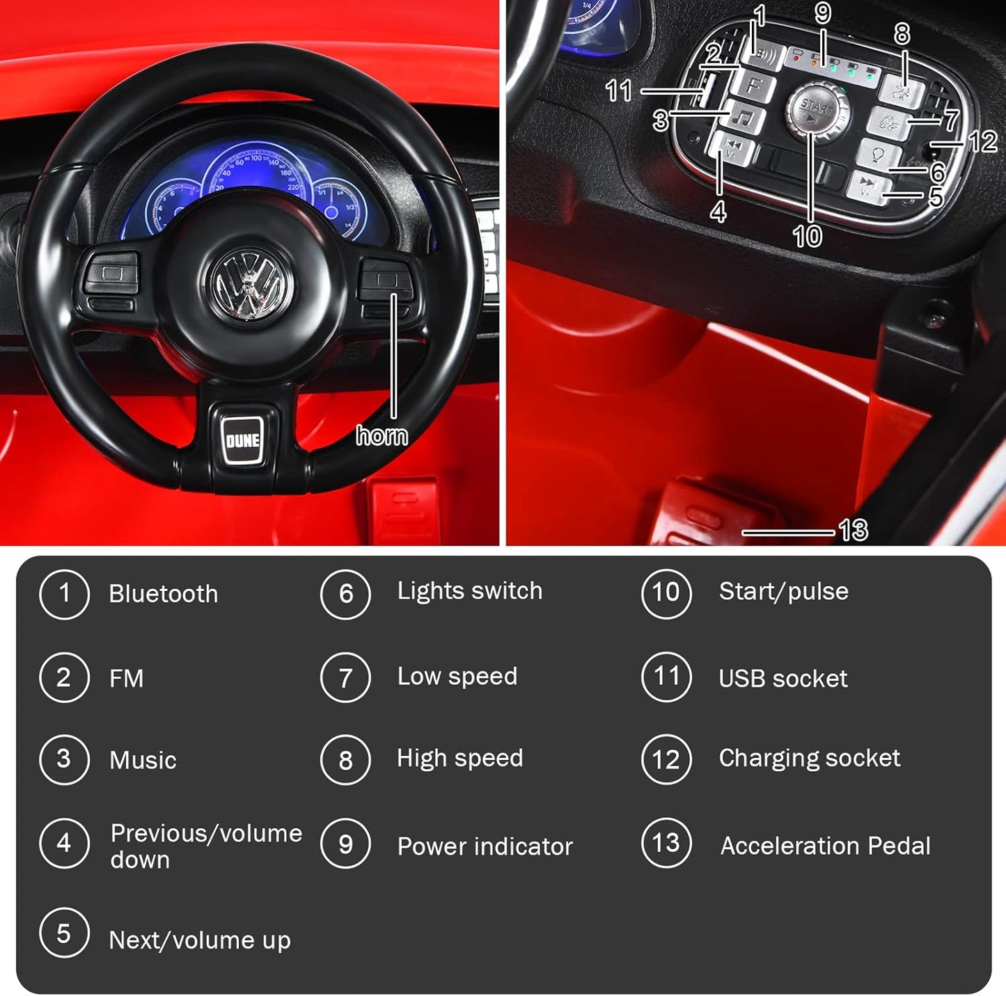 Costzon Ride on Car, 12V Licensed Volkswagen Beetle Battery Powered Vehicle w/Remote Control, Spring Suspension, Lights, USB, Horn, Music, 4 Wheeler for Boy Girl Gift, Electric Car for Kids (Red)