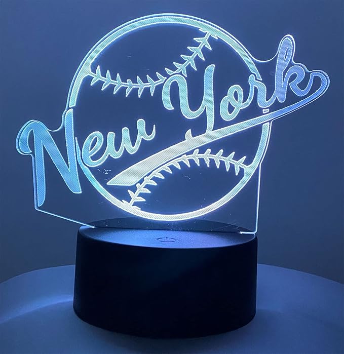 CLORURBANLIVE 3D Baseball New York Night Light 3D Illusion Lamp with Remote Control 16 Color Options Sports Decor Lighting for Fans (New York Multicoloured)