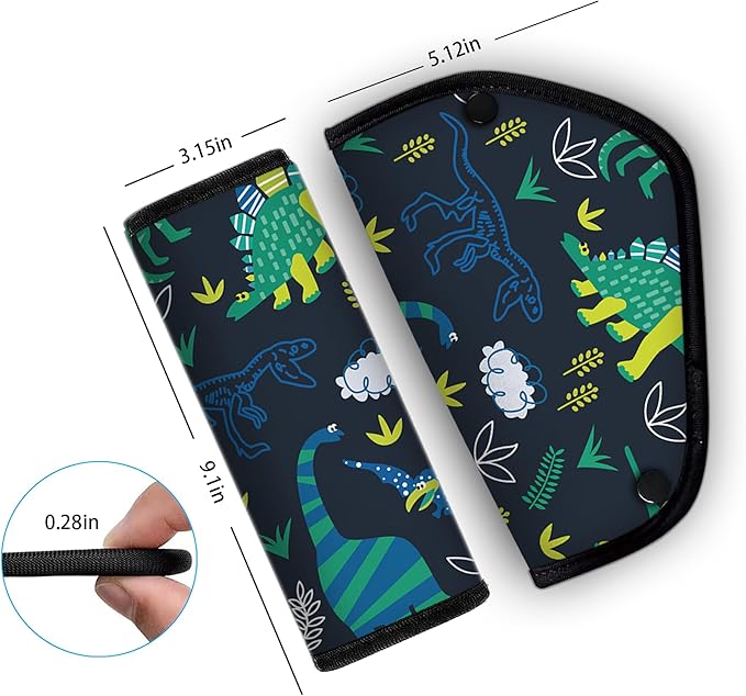Kid'S Seat Belt Cover Pad, Neck & Abdomen Cushion For Child- Soft And Breathable Straps Cover Support For Booster Seat, Strollers, And High Chairs | Hypoallergenic Travel Accessory, Cartoon Dinosaurs