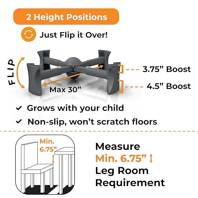 KABOOST Booster Seat for Kitchen Chair, Charcoal - Goes Under The Chair - Portable Booster for Toddlers and Grown Ups