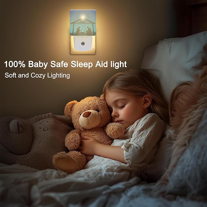 Christmas Christian Nativity Scene with Jesus Plug in Night Light with Auto Dusk to Dawn Sensor,Warm Night Lights for Boys Girls Bedroom Bathroom Hallway Kids Room Gifts