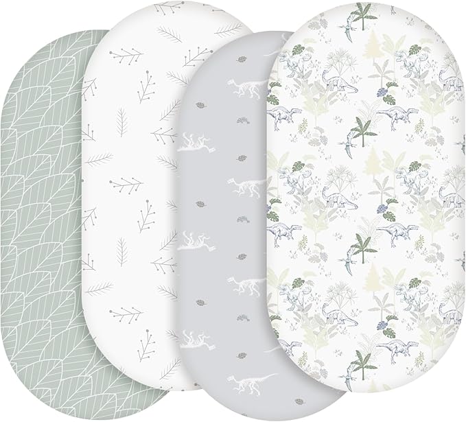 Bassinet Sheets, Bassinet Sheets for Baby Boy and Girl, Bassinet Sheet Neutral, Fit for Rectangle, Round, Oval, Hourglass Mattress, Flexible for Different Bassinet Pad/Mattress 4 Pack