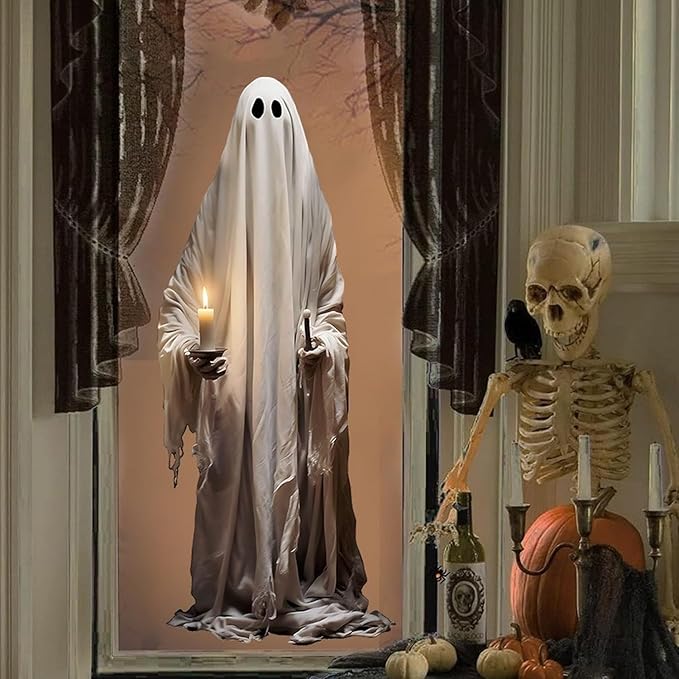 2 Pcs Halloween Decorations Window Clings Decor Double-Side Extra Large Scary White Ghosts Halloween Spooky Window Decals School Home Office Party Supplies for Glass Windows