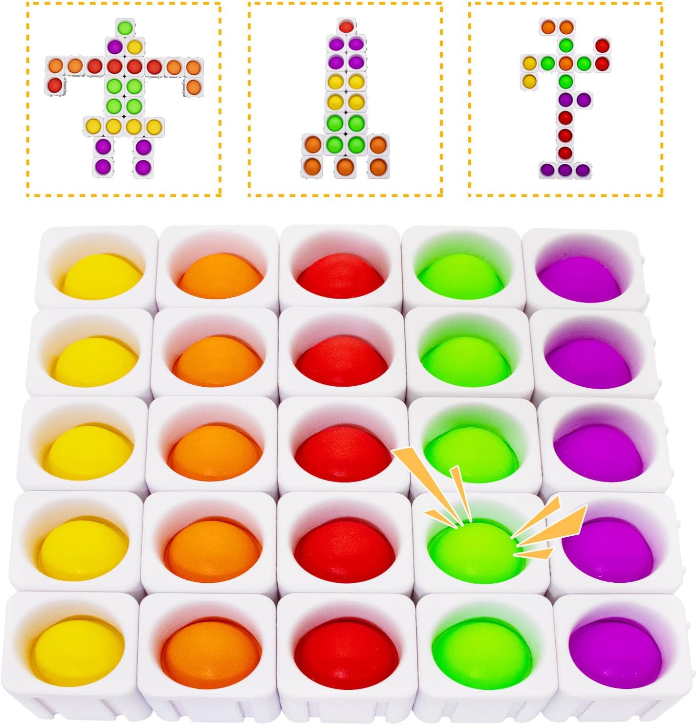 25Pcs Sensory-Pop-Fidget-Blocks, Fidget-Sensory Toys Kids CVC Learning Silicone Bubbles Toy, Pop Classroom Educational Building Block Stress Relief Puzzle for Children Adults Autistic (White)