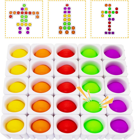 25Pcs Sensory-Pop-Fidget-Blocks, Fidget-Sensory Toys Kids CVC Learning Silicone Bubbles Toy, Pop Classroom Educational Building Block Stress Relief Puzzle for Children Adults Autistic (White)