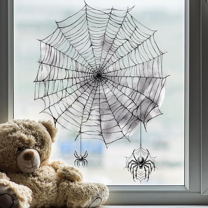 Creepy Spider Web Window Stickers - Halloween Essential Window Decorations Quick Paste Indoor and Outdoor Home Living Room Windows, Front Door Glass, Office Partitions, Store Windows 1Sheet