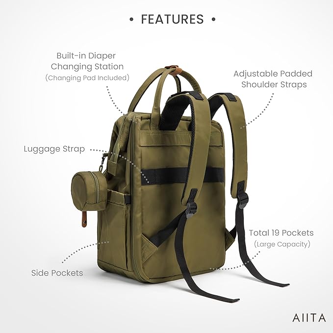 Diaper Bag Backpack, Multifunction Diaper Bag with Changing Pad, Baby Diaper Bags for Boys Girls, Stylish Large Capacity Travel Backpack for Moms Dads, Baby Shower Gifts,Unisex – Olive Green