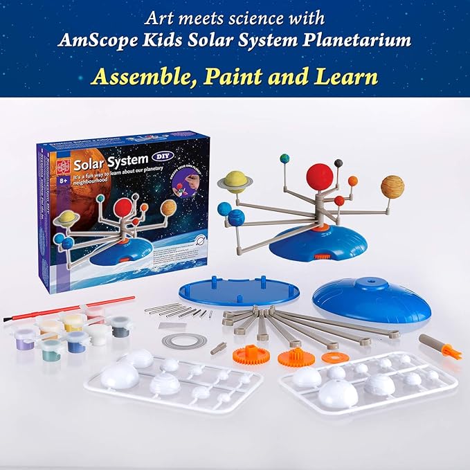 AmScope Kids Solar System Planetarium – Build-It and Paint-It DIY STEM Science Kit with Paint and Brush