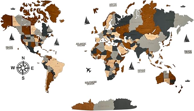 Wooden World Map 3D Art Large Wall Decor - Size (M, L, XL) Any Occasion Gift Idea - Wall Art For Home, Kitchen or Office (XL, SKY)