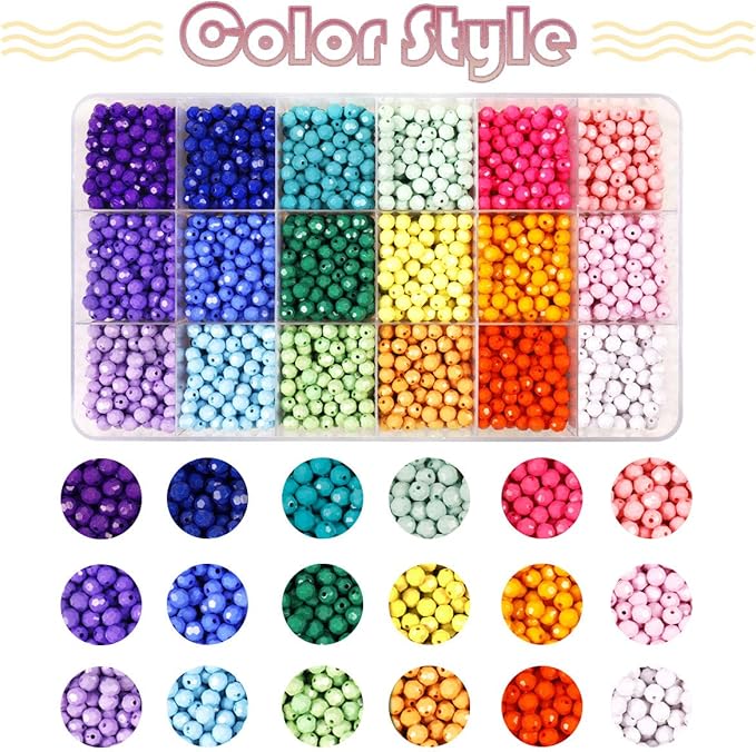 2600+pcs Faceted Beads Kit 18 Color Rainbow Opaque Plastic Beads Multicolor Loose Spacer Pony Beads Bulk Elastic String for Bracelets Necklaces Key Chains DIY Craft Jewelry Making
