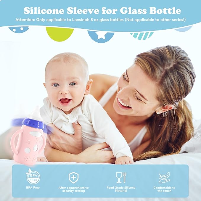4-Pack Silicone Sleeves for Lansinoh Glass Bottles 5 oz- Starry Sky Design Baby Bottle Holder with Handles,Protectors for Lansinoh Natural Wave Glass Bottles, Anti-Scald Feeding Supplies