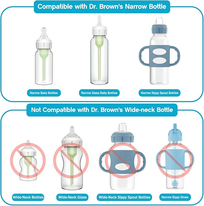 Sippy Straw Nipple for Dr. Brown's Narrow Baby Bottle & Glass Bottles and Narrow Sippy Spout Bottles,Leak-Proof Replacement Silicone Bottle Nipple BPA-Free, 8m+, 4 Count