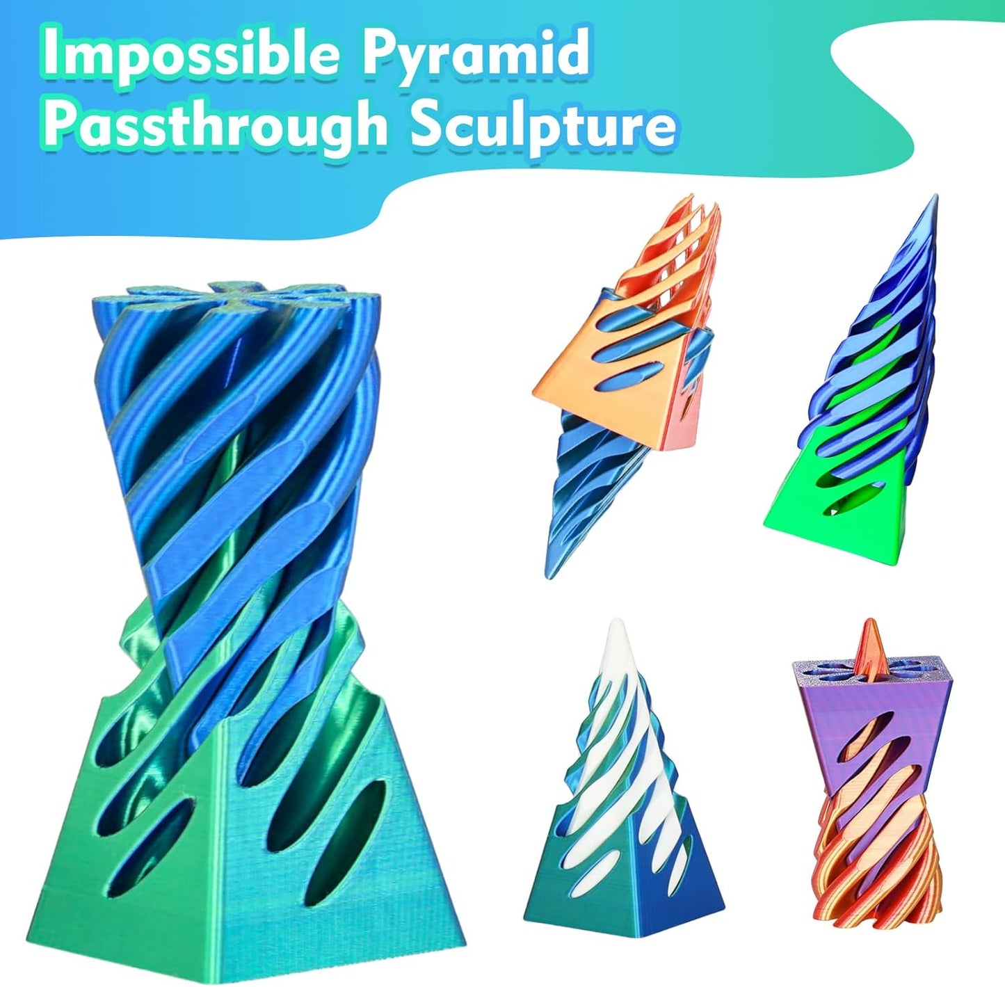 Impossible Pyramid Passthrough Sculpture, 3D Printed Spiral Cone Fidget Toy, 3D Printed Crafts, Adult Decompression Toys, Decompression Toys And Gifts For Kids,Stress Relief Desk Toy (Blue Green)