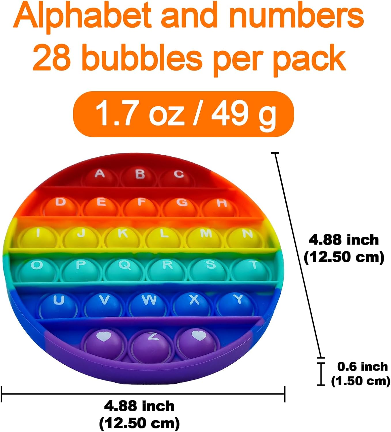 Alphabet Pop Fidget Toy Letters ABC Numbers Learning and Educational Toy Round Sensory Toys Popper Games Gift for Kids ADHD 4 Packs Double Side(2 Phonetics Numbers and 2 Uppercase Lowercase)