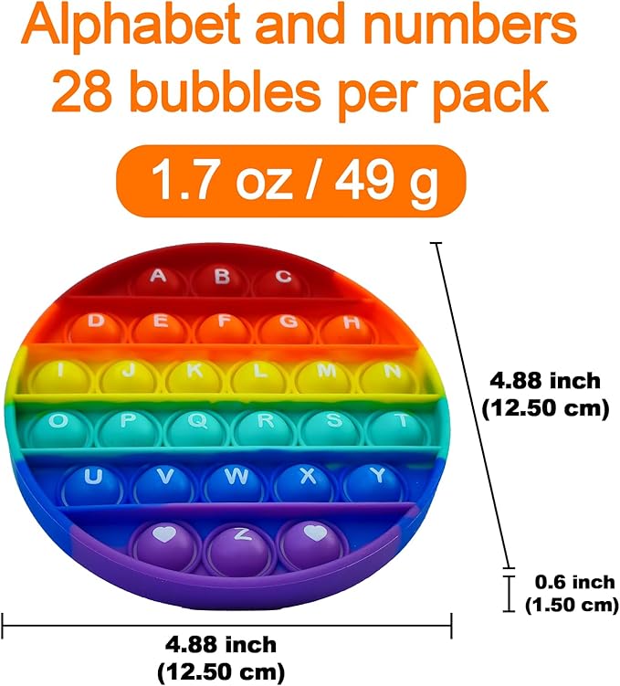 Alphabet Pop Fidget Toy Letters ABC Numbers Learning and Educational Toy Round Sensory Toys Popper Games Gift for Kids ADHD 4 Packs Double Side(2 Phonetics Numbers and 2 Uppercase Lowercase)