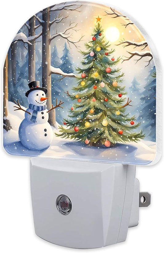 Christmas Tree With Snowman Night Light for Kids,Winter Holiday Snowman Night Light Plug in with Dusk to Dawn Sensor,0.5w Energy Saving Nightlight for Boys Girls Hallway Stairway Kitchen Bedroom