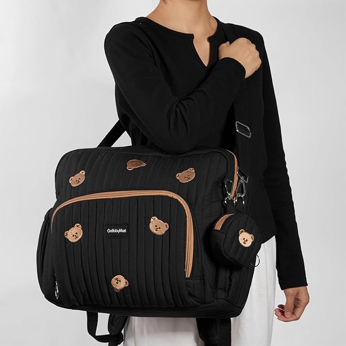 Diaper Bag Backpack, Medium Maternity baby bag & Changing Pad, Insulated Pockets, Stroller Straps & Pacifier Case (Medium - Black Bears)