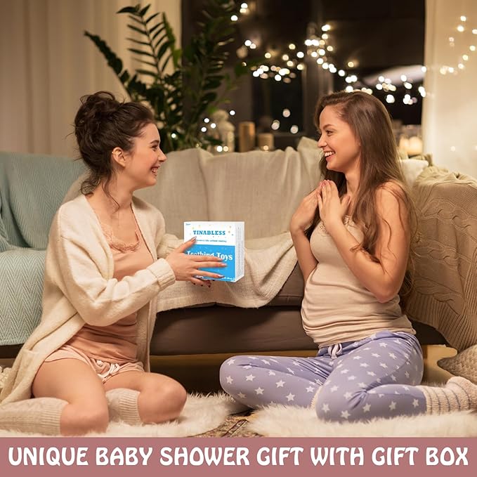 Teething Toys (5 Pack) - Tinabless Infant Teething Relief Toys&Teething Mitten Set, Food Grade Silicone Anti Dropping Wrist Hand Teethers Baby Chew Toys for Sucking Needs, Silicone Baby Teethers(Pink)