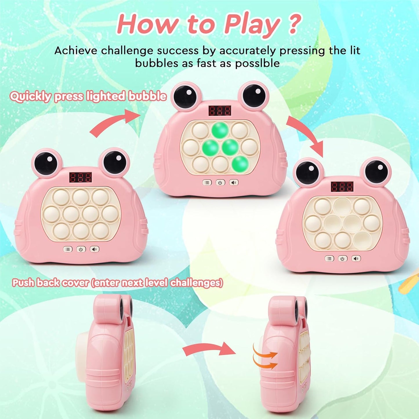 Fast Push Bubble Game, Light Up Fidget Toys, Fast Push Sensory Toys, Stress Relief Bubble Pop Puzzle Game Machine for Kids and Adults