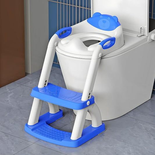 SKYROKU Potty Training Toilet, New Sector-Shape Stabilized Base two in one Toddler Toilet Seat with Splash Guard, Anti Slip Pad, and Step Stool Dark Blue