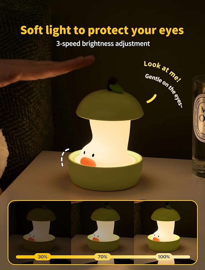 Pear Duck Night Light, Rechargeable Bedside Touch Lamp, Portable Dimmable Sleep Nightlight, Cute Table Night Lamps, Gifts for Kids, Teens, Adults, Bedroom Office Home Decor(Green)