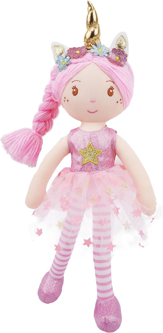June Garden 16" Unicorn Doll Anya - Pink Hair Plush Rag Doll for Toddler Girls - Soft Companion Gift for 2+ Years - Pink Dress