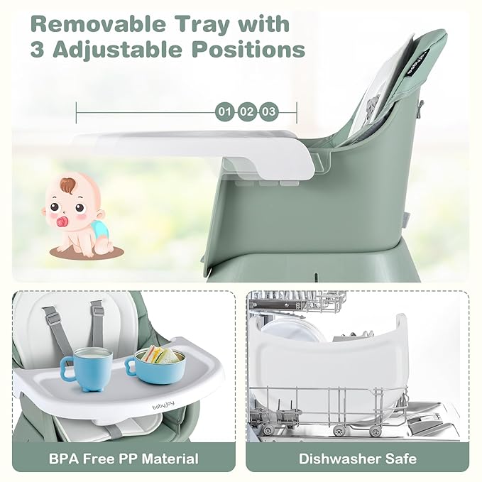 BABY JOY Baby High Chair, 8 in 1 Convertible Highchair for Babies & Toddlers | Booster Seat | Table and Chair Set | Building Block Table | Toddler Chair with Safety Harness, Removable Tray (Green)