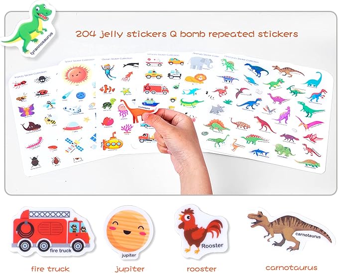 Jelly Reusable Sticker Books for Toddlers 1-3 2-4 Years, Portable Travel Toys Sticker Activity Book for Kids 2 3 4 Year Old Girls Boys (Animals)