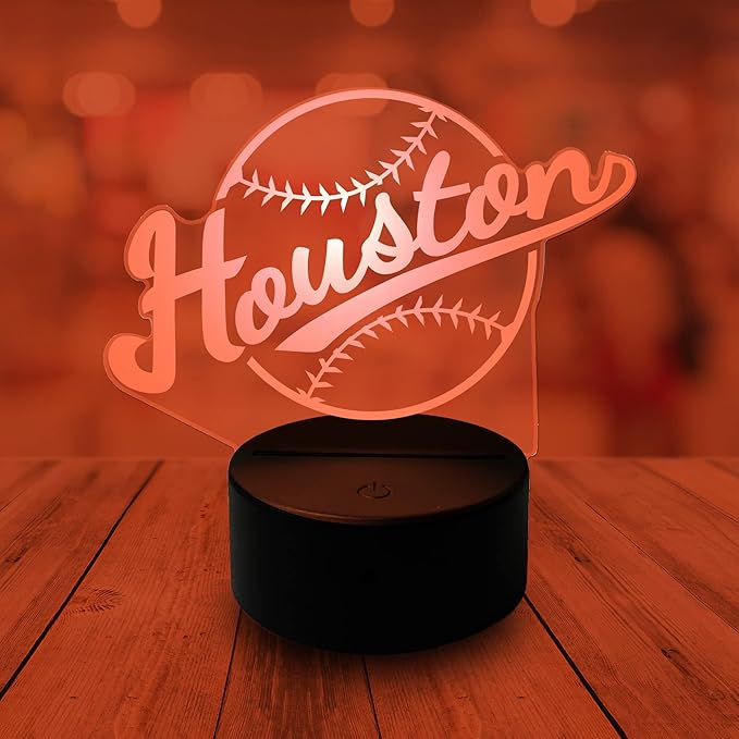 CLORURBANLIVE 3D Baseball Houston Night Light 3D Illusion Lamp with Remote Control 16 Color Options Sports Decor Lighting for Fans (Houston Multicoloured)