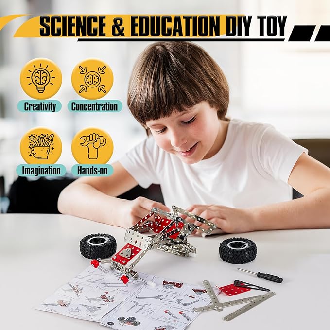 6-in-1 STEM Kit - Engineering Metal Truck, Airplane and Sports Car Excavator Toy for Boys 8-12 - STEM Building Toys for Kids 5-7, 6-8, 8-10 Educational Toys for Kids Boys Model Kit