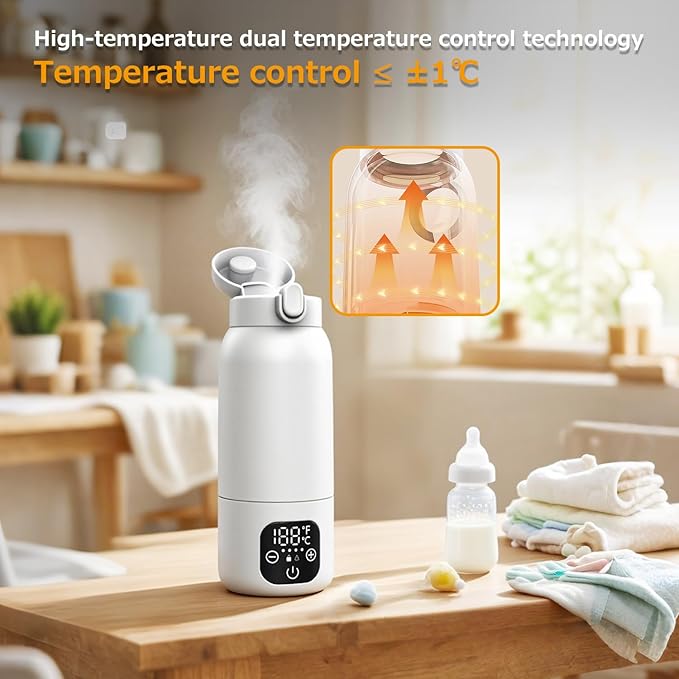 Portable Bottle Warmer for Travel,Dual Heating Modes for Breast Milk & Water,Fast Heating & Precise Temp Control,17 Ounces Portable Bottle Warmer for Vehicle,car,Airplane Journey,Outdoors