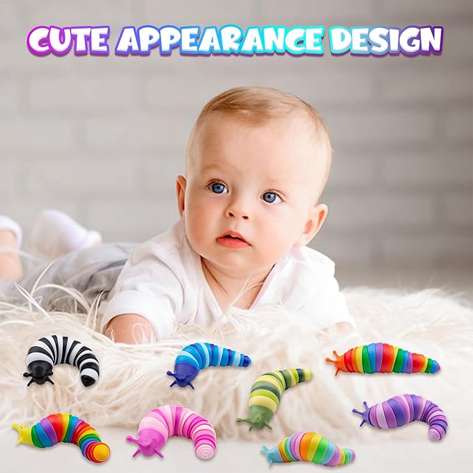 Cevioce 16 PCS Fidget Toys Slug for Adults Anxiety Sensory Toys for Party Favors Toddler Fidget Toys Age 3-4 ADHD Autism Toys for Anxiety Stress Christmas Stocking Stuffers Gifts for Boys Girls