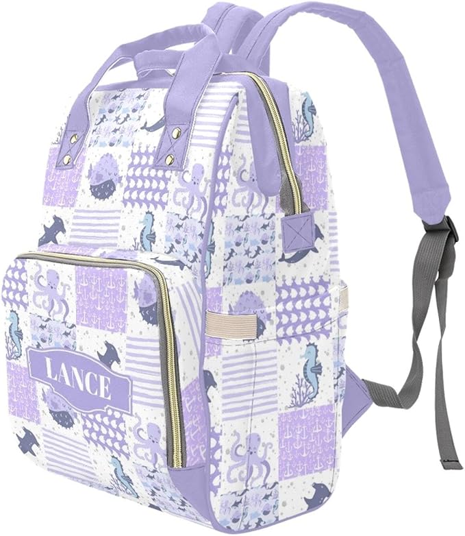 Ocean Animals Personalized Diaper Bag with Custom Name – Custom Baby Tote Backpack for Mom, Unique Gift for New Parents, Baby Shower Essentials