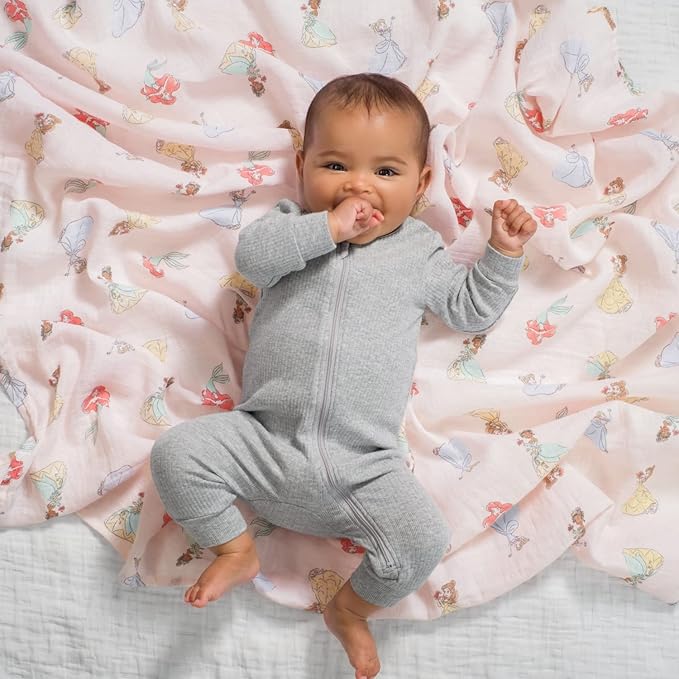 aden + anais Essentials Muslin Swaddle Blankets, Newborn Receiving Blanket for Swaddling, 100% Cotton Baby Swaddle Wrap, 4 Pack, Disney Princess