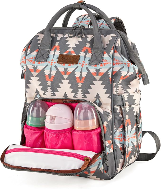 Montana West Wrangler Callie Diaper Bag Backpack with Stroller Straps Southwestern Multifunction Baby Travel Bag WG2210-9110GY