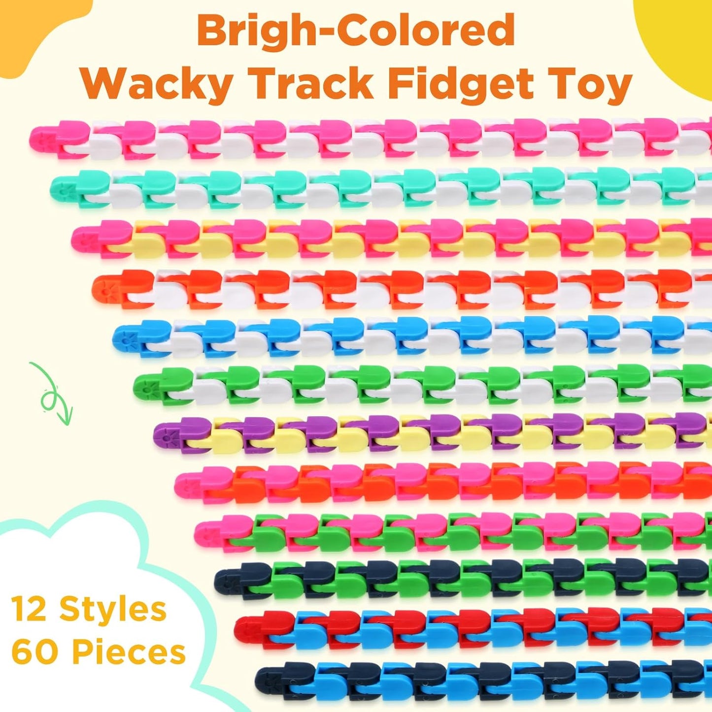 Sotiff 60 Pieces 24 Links of Wacky Track Fidget Toy Fidget Wacky Tracks Colorful Snake Snap Toys Wacky Track Gifts for Kids Adult Autism Stress Relief Therapy Toys Keeps Mind Focused (Vivid Color)